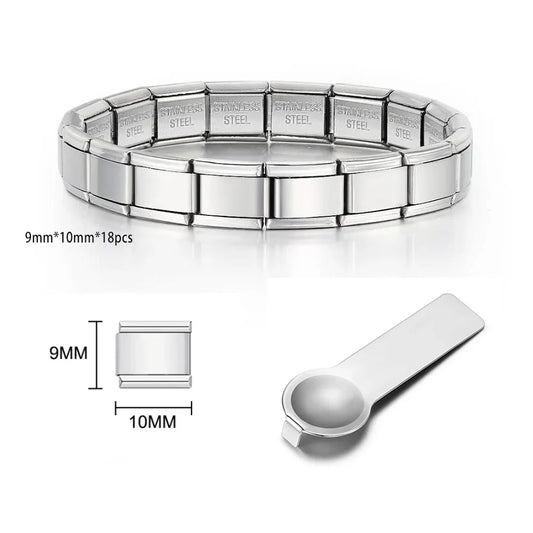 9mm Width Silver Gold Color Italian Charm Link for Women Men Chain Stainless Steel Bracelet on Hand DIY Making Jewelry Wholesale