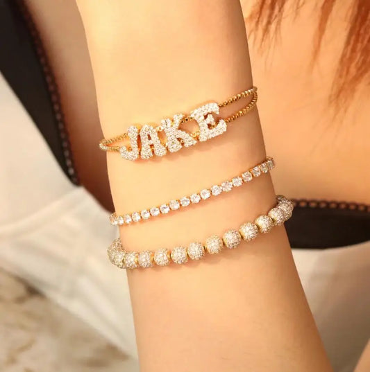 Gold Zircon Letter Name Bracelet