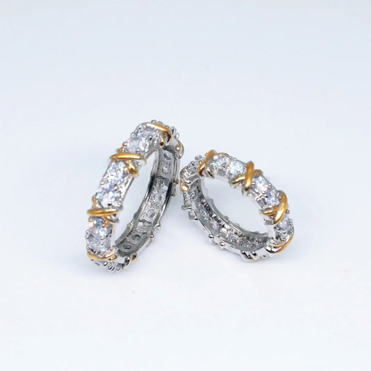 2 pairs gold-plated color-coded rings with zircon inlay.