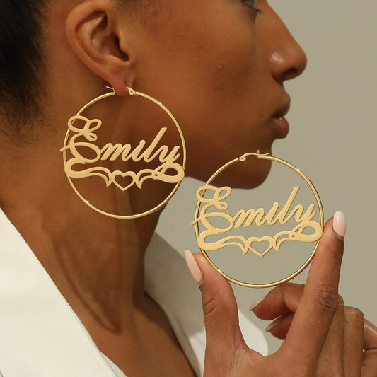 Custom Heart Name Hoop Earrings