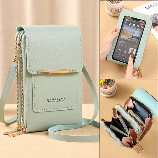Soft leather crossbody shoulder bag with wallet function.