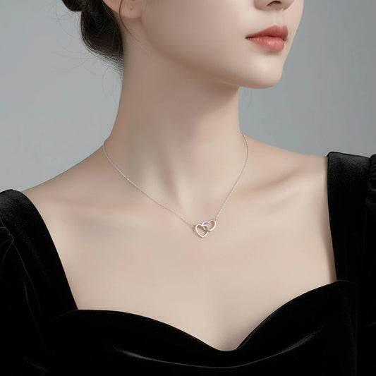 Double Heart Silver Necklace
