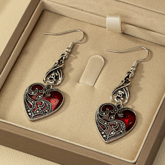 Dark Red Heart Earrings, Gothic & Everyday