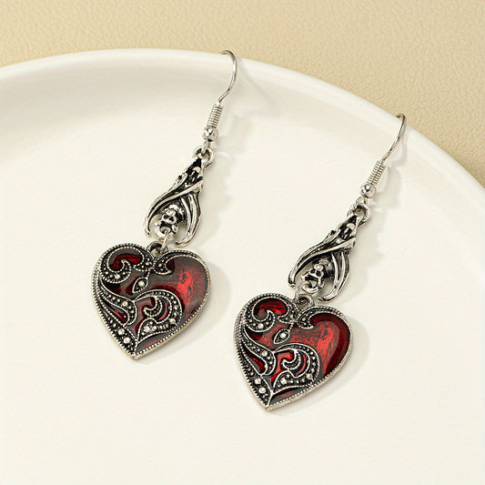 Dark Red Heart Earrings, Gothic & Everyday