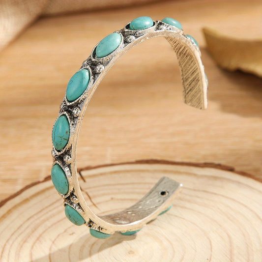 Vintage Turquoise Bangle, Oval Cut