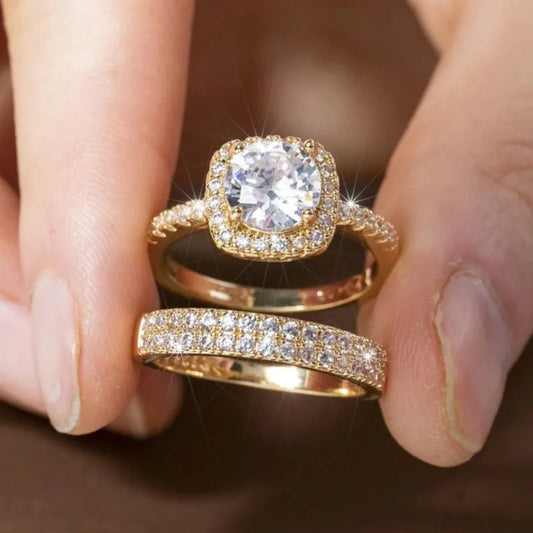 Elegant Micro-Pavé Zircon Double Ring | Luxury Women's Stackable Ring 💍