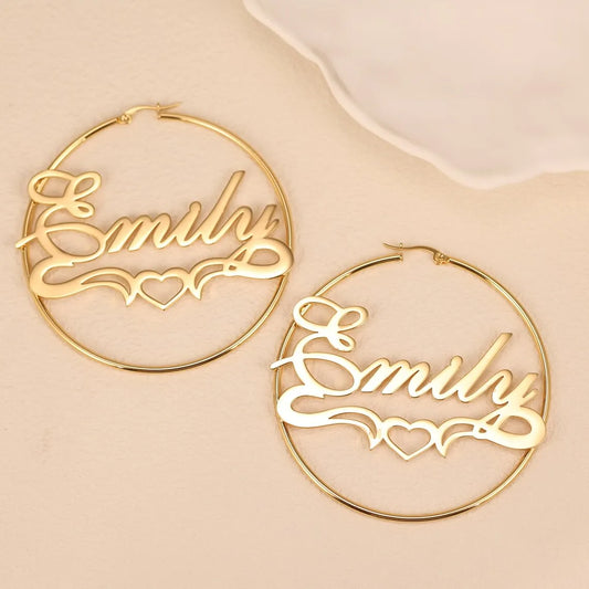 Custom Heart Name Hoop Earrings