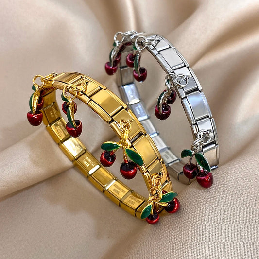 A chic stainless steel bracelet featuring Italian-style charm