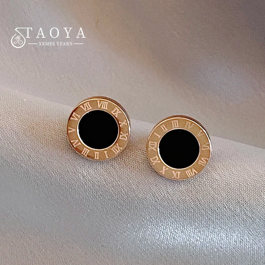 Roman Numerals Rose Gold Earrings
