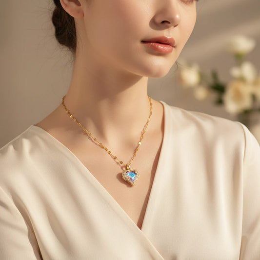 Colorful Zircon Heart Necklace - Stainless Steel