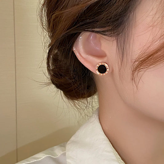 Roman Numerals Rose Gold Earrings