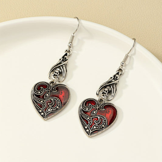 Dark Red Heart Earrings, Gothic & Everyday